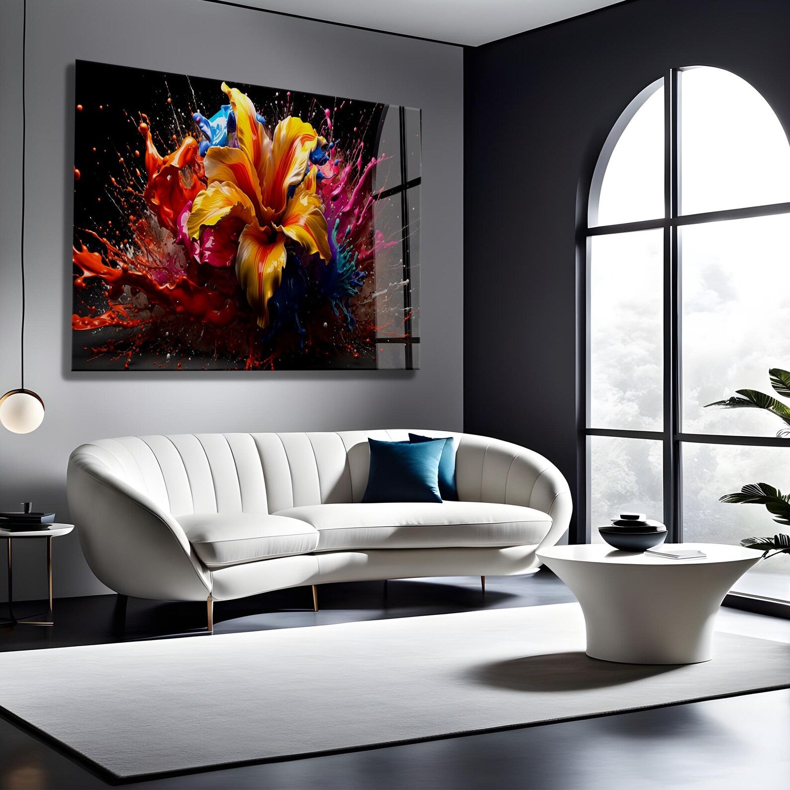 Arte murale in vetro con fiori astratti 