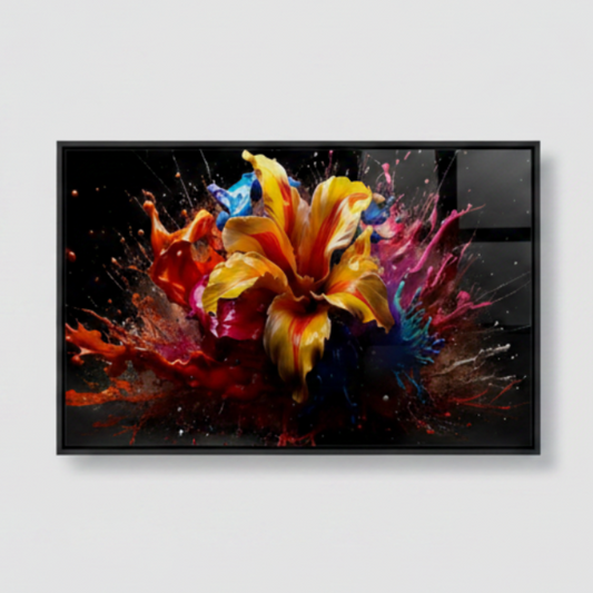 Coloré Fleur Tableau en Verre Trempé