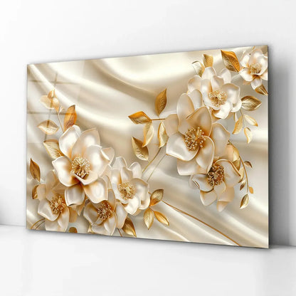 White Flower Glass Wall Art - LUXARTDECO