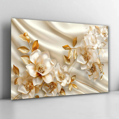 White Flower Glass Wall Art - LUXARTDECO