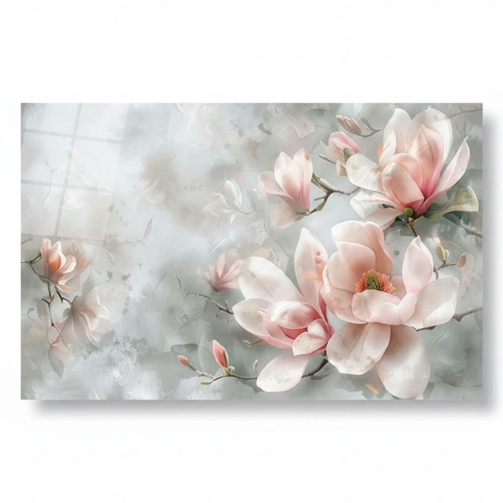 Pink Magnolia Glass Wall Art