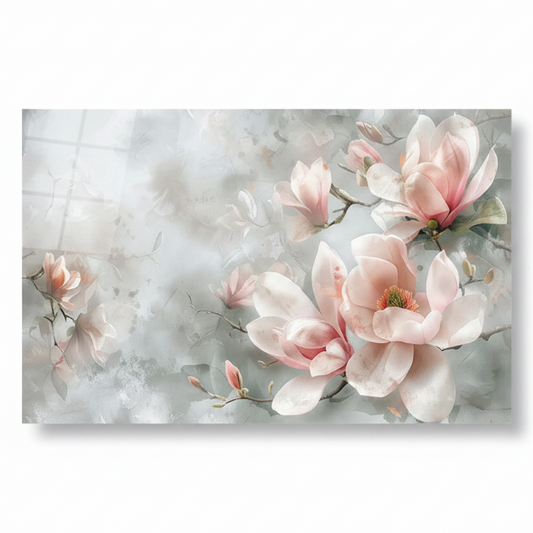 Rosa Magnolia Quadro in Vetro Temperato