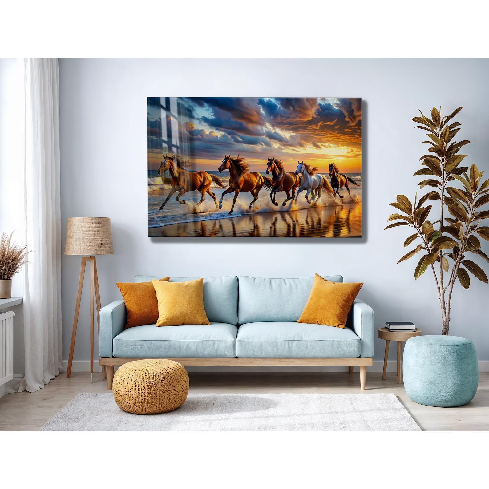 Running Horses Glass Wall Art - LUXARTDECO