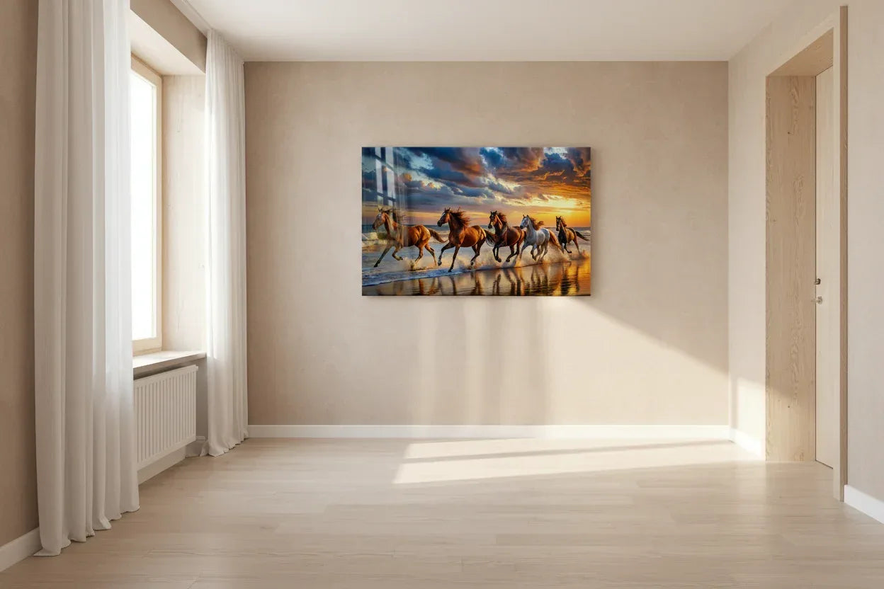 Running Horses Glass Wall Art - LUXARTDECO