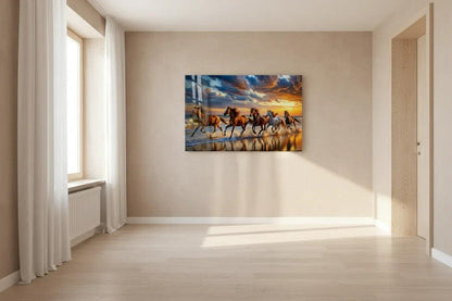 Running Horses Glass Wall Art - LUXARTDECO
