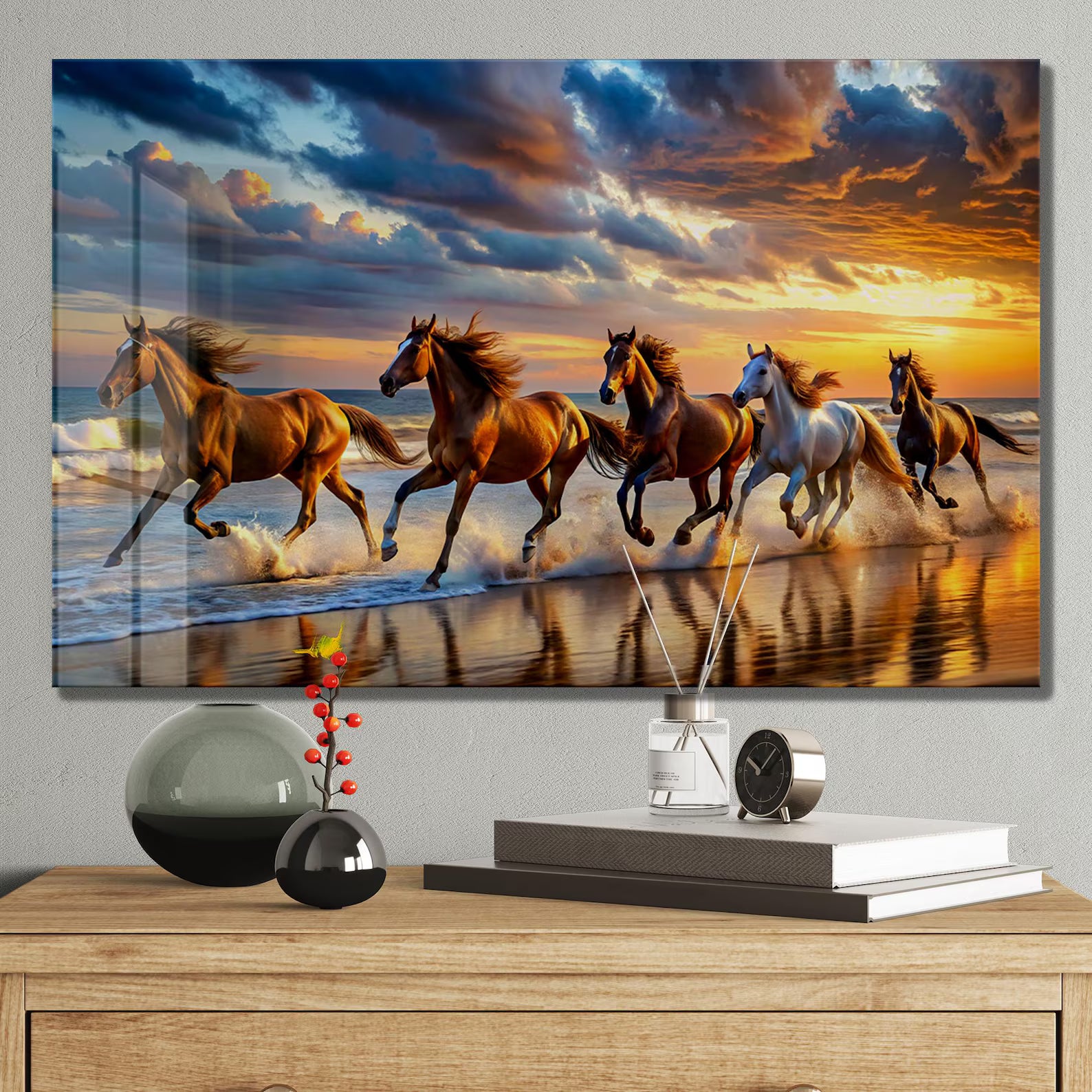 Running Horses Glass Wall Art - LUXARTDECO