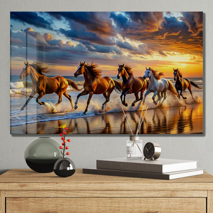 Running Horses Glass Wall Art - LUXARTDECO