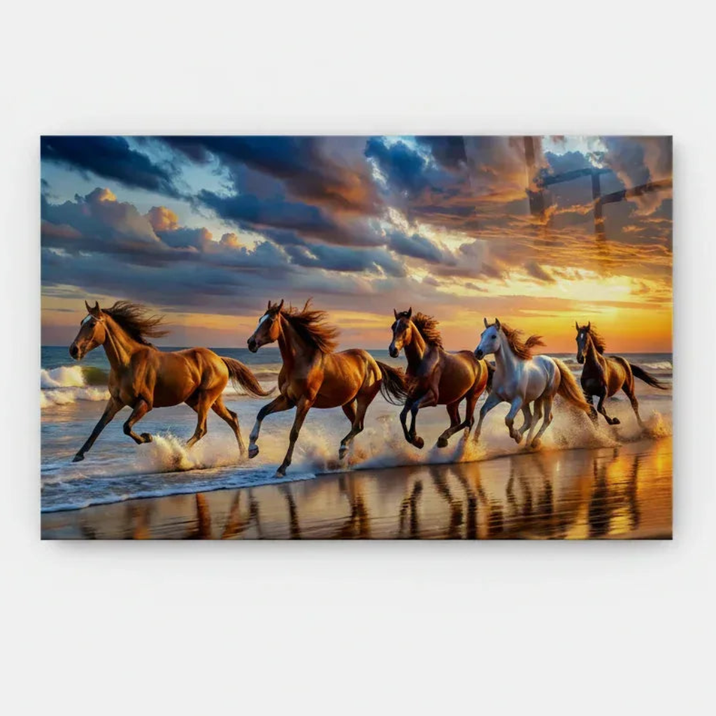 Running Horses Glass Wall Art - LUXARTDECO