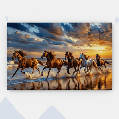 Running Horses Glass Wall Art - LUXARTDECO