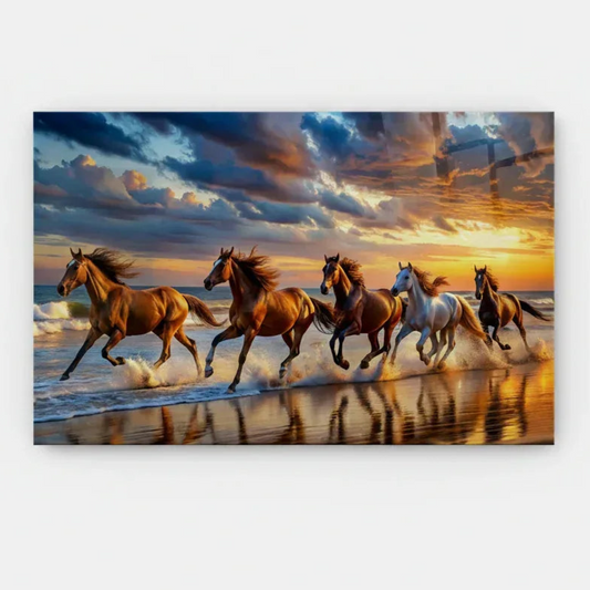 Running Horses Glass Wall Art - LUXARTDECO