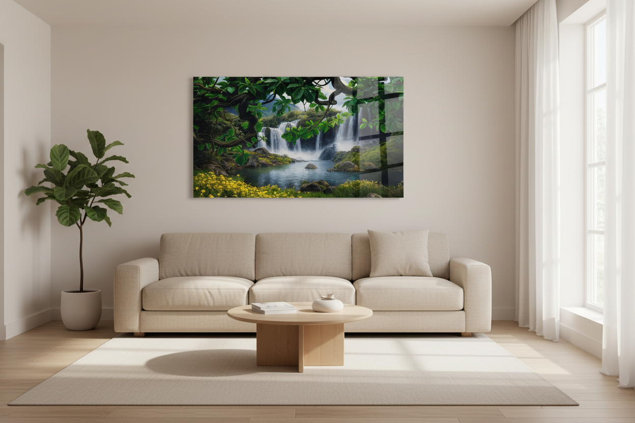 Arte murale in vetro con fiori astratti 