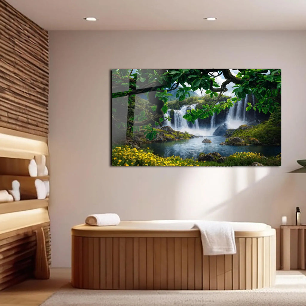 Arte murale in vetro con fiori astratti 