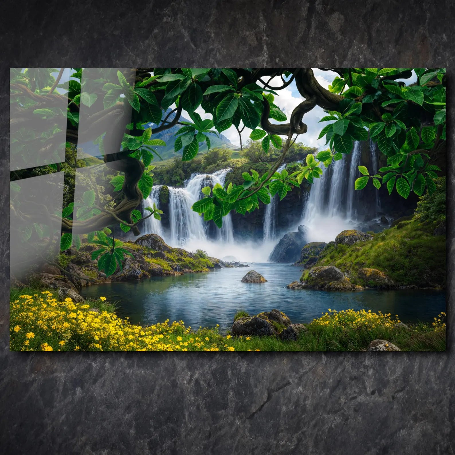 Arte murale in vetro con fiori astratti 