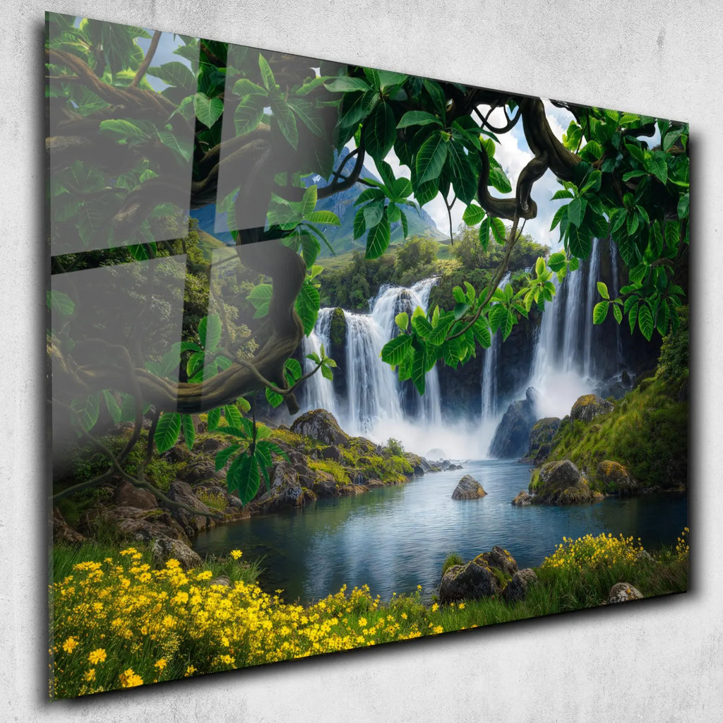 Arte murale in vetro con fiori astratti 