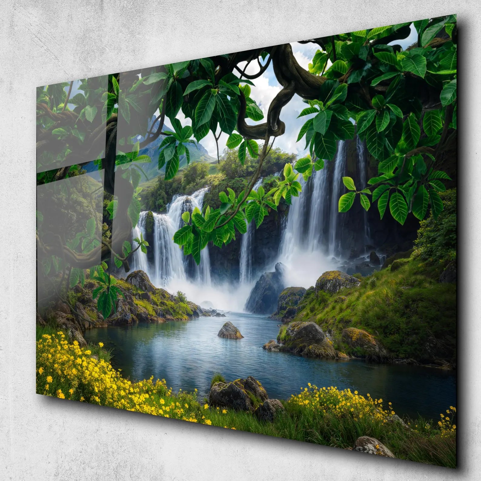 Arte murale in vetro con fiori astratti 