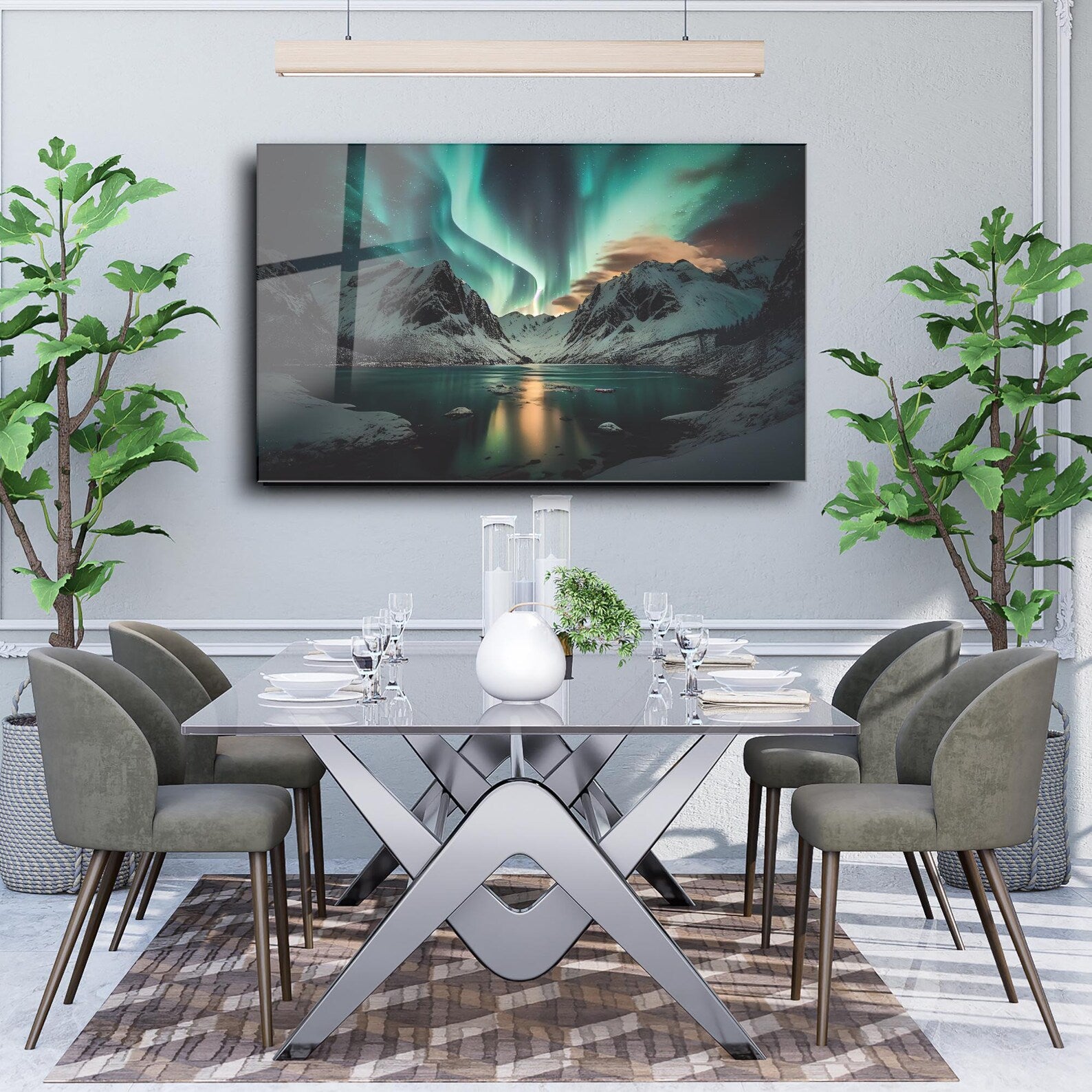 Arte murale in vetro con fiori astratti 