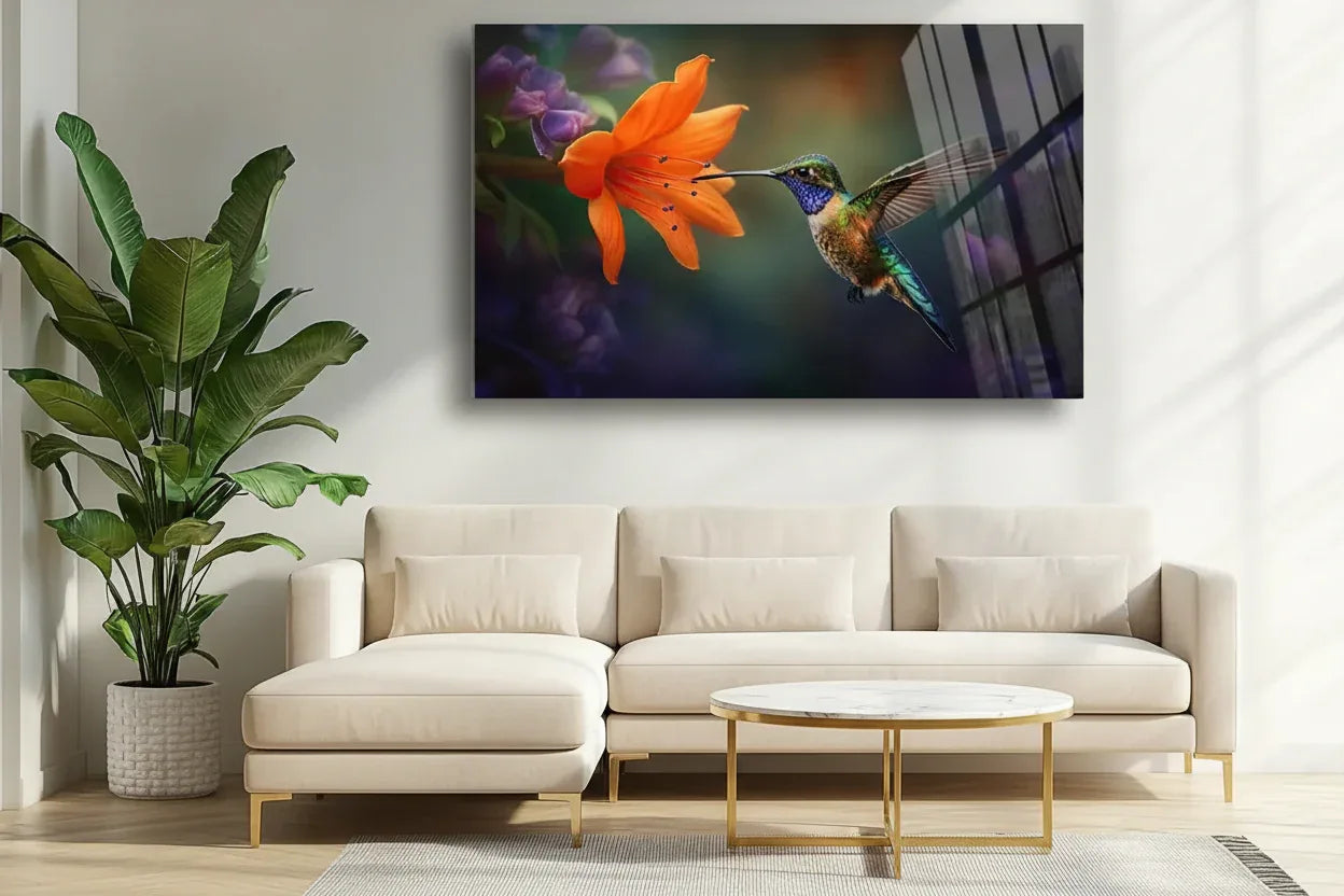 Hummingbird Glass Wall Art - LUXARTDECO