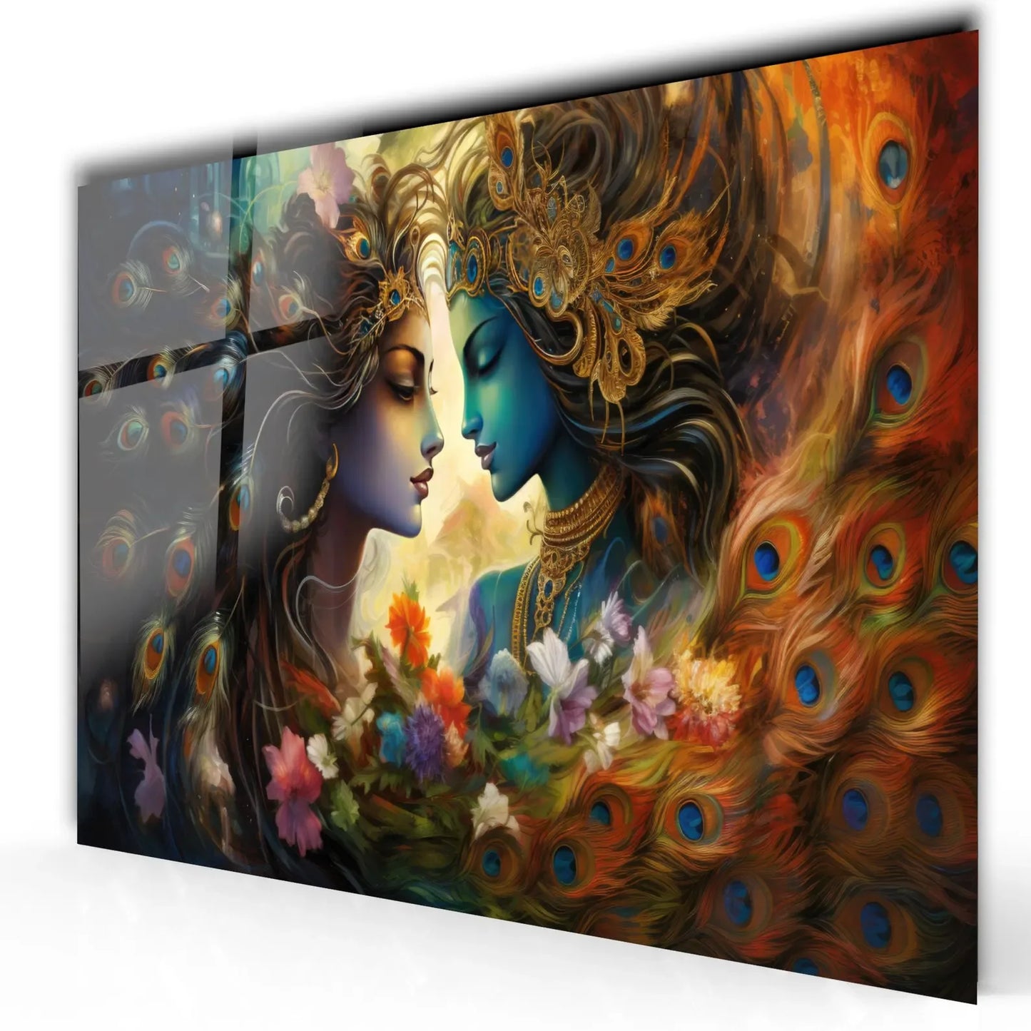 Radha and Krishna Glass Wall Art - LUXARTDECO