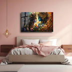 Arte murale in vetro con fiori astratti 