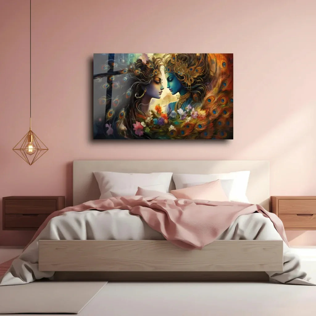 Radha and Krishna Glass Wall Art - LUXARTDECO