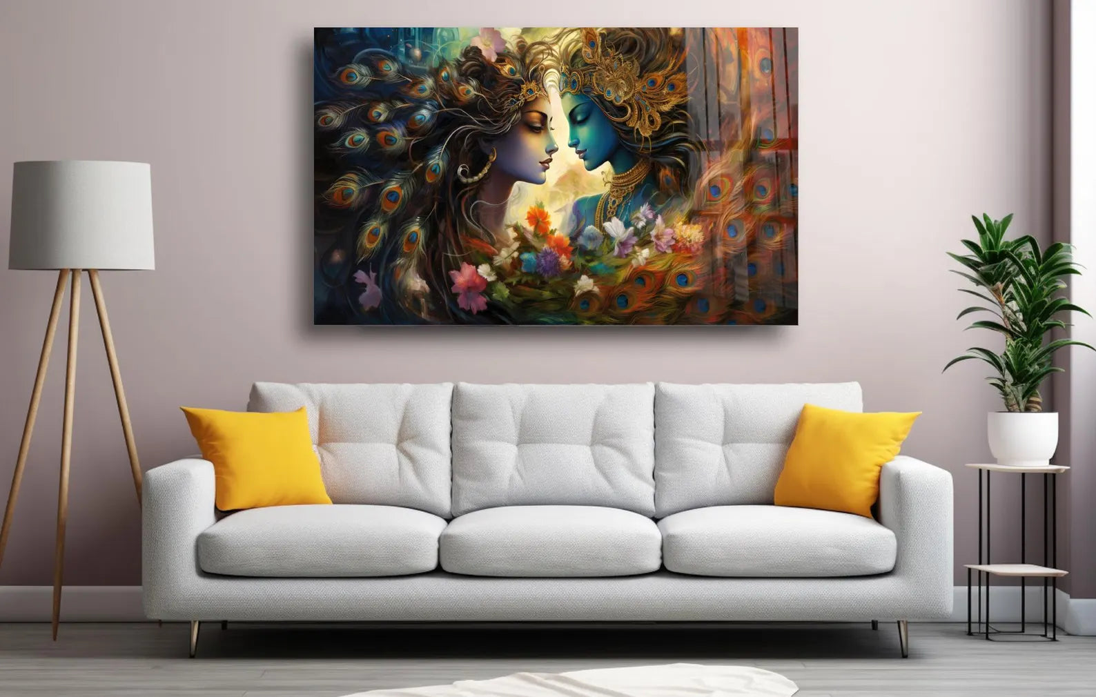 Arte murale in vetro con fiori astratti 