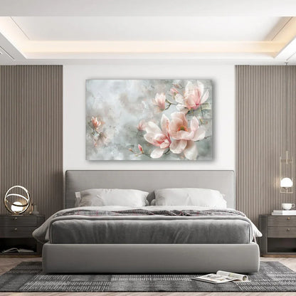 Pink Magnolia Glass Wall Art - LUXARTDECO