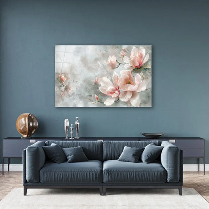 Pink Magnolia Glass Wall Art - LUXARTDECO