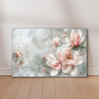 Pink Magnolia Glass Wall Art - LUXARTDECO