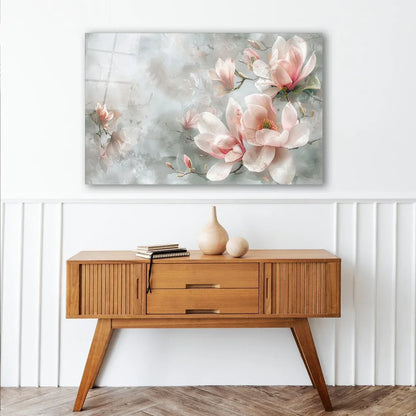 Pink Magnolia Glass Wall Art - LUXARTDECO