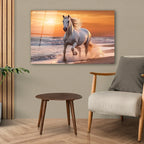 White Horse Glass Wall Art - LUXARTDECO