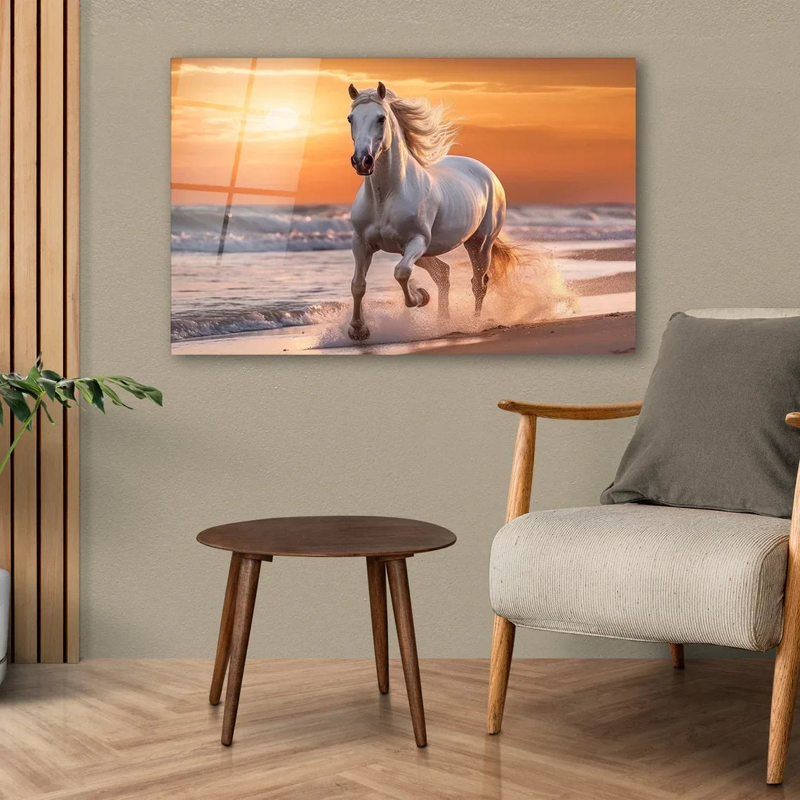 White Horse Glass Wall Art - LUXARTDECO