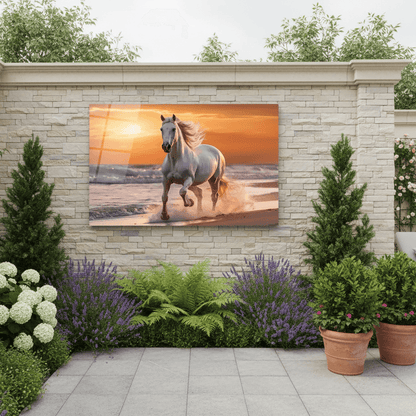 White Horse Glass Wall Art