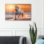 White Horse Glass Wall Art - LUXARTDECO