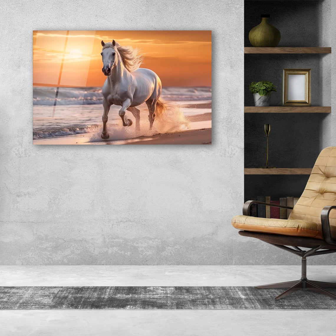 White Horse Glass Wall Art