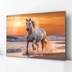 White Horse Glass Wall Art - LUXARTDECO
