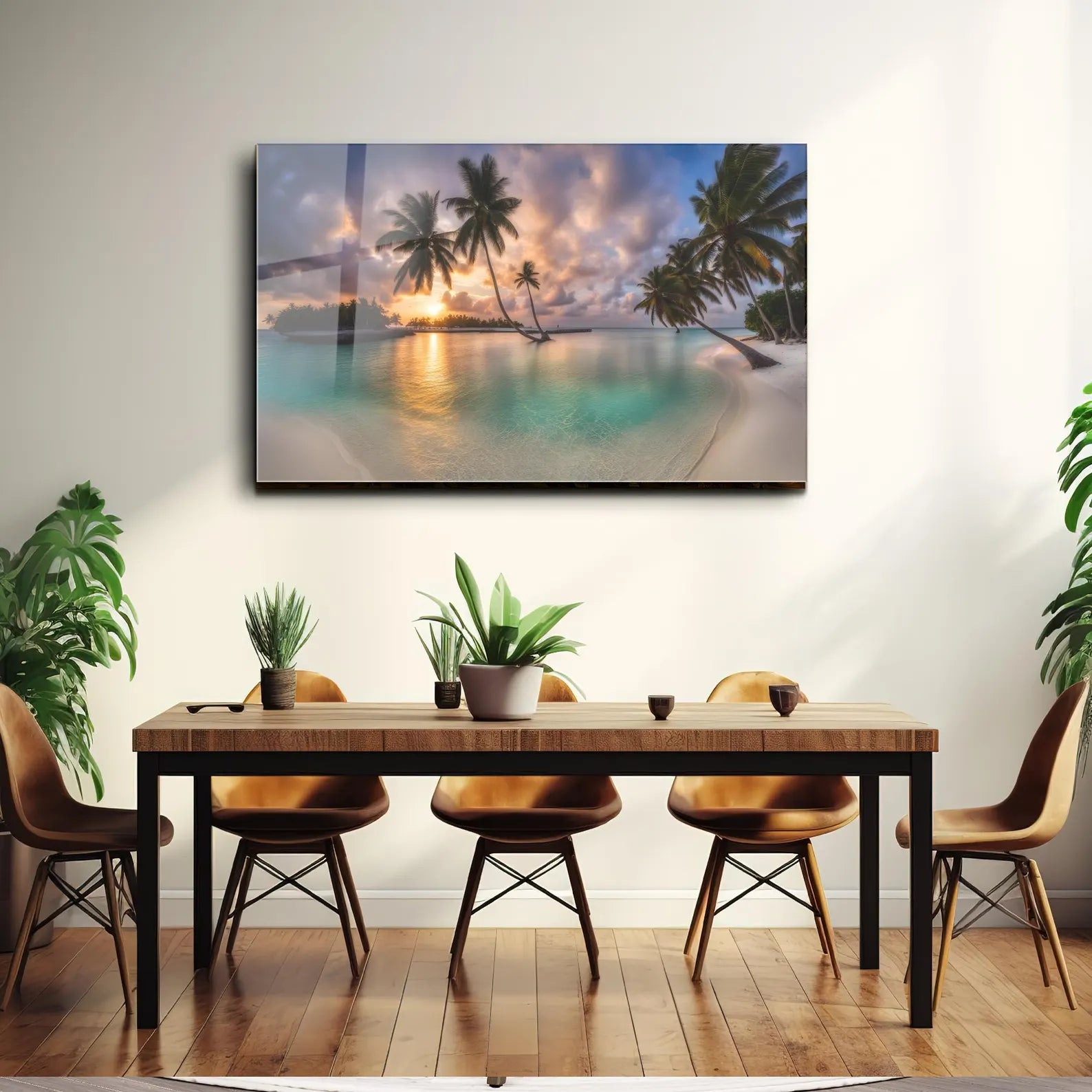 Arte murale in vetro con fiori astratti 