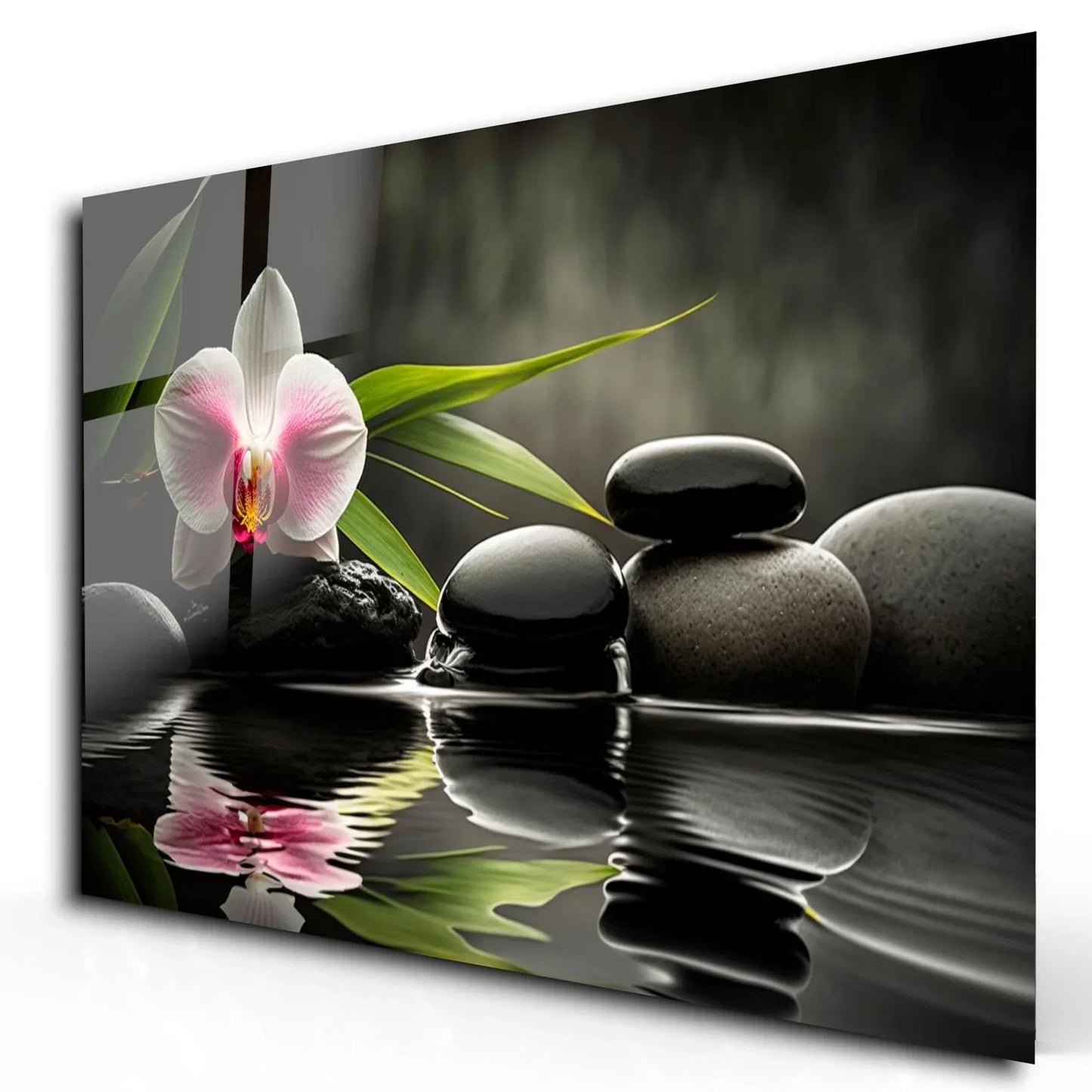 Zen Orchid and Stones Glass Wall Art - LUXARTDECO