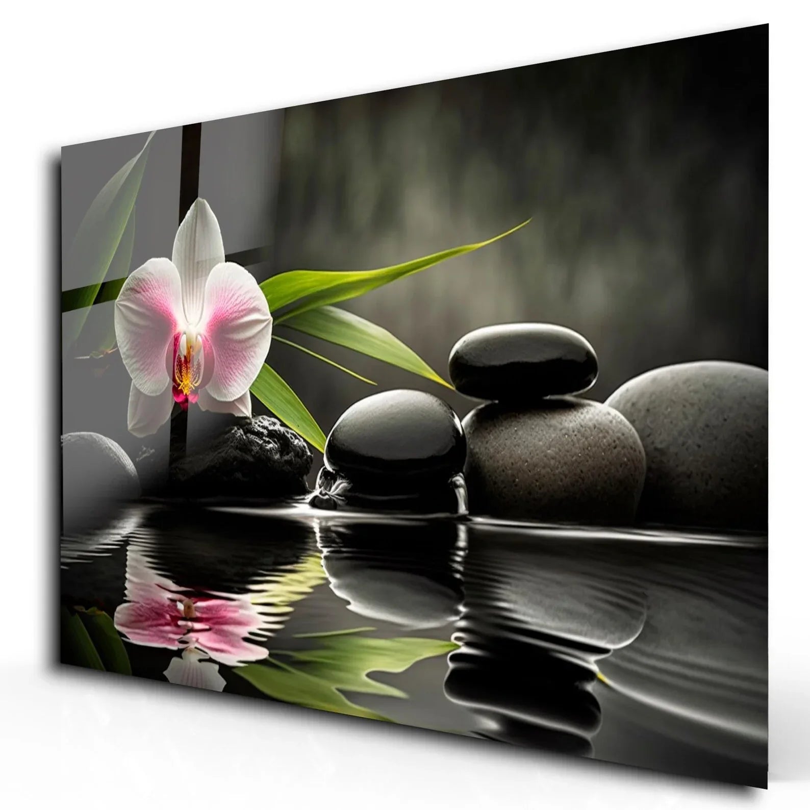 Zen Orchid and Stones Glass Wall Art - LUXARTDECO