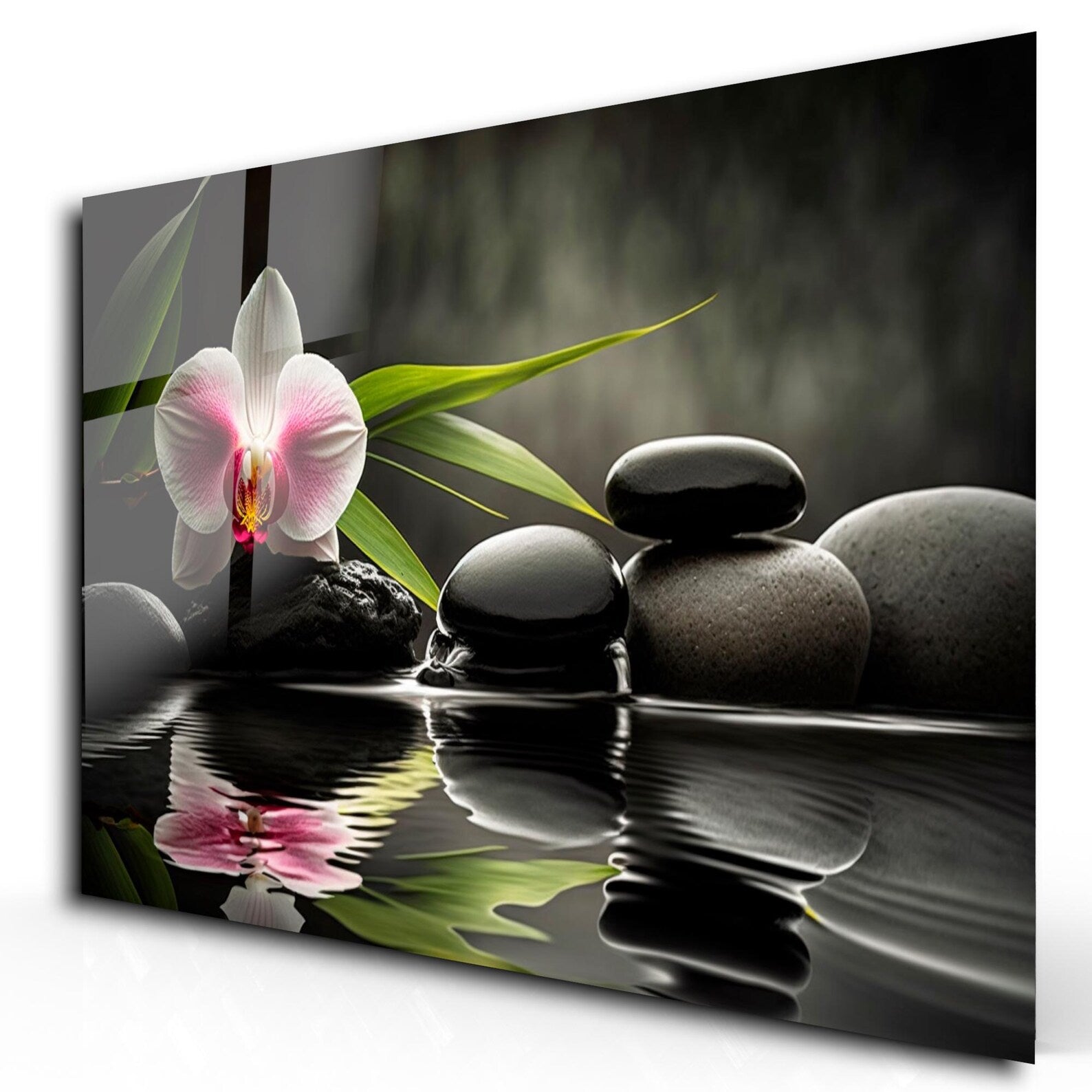 Zen Orchid and Stones Glass Wall Art