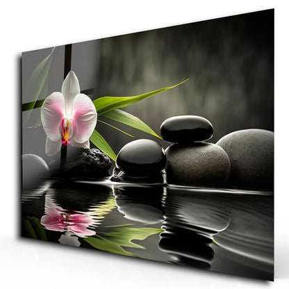 Zen Orchid and Stones Glass Wall Art - LUXARTDECO