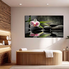 Zen Orchid and Stones Glass Wall Art