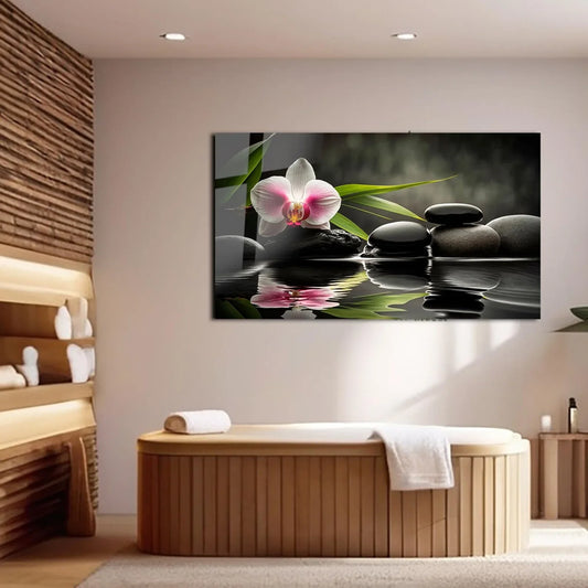 Zen Orchid and Stones Glass Wall Art - LUXARTDECO