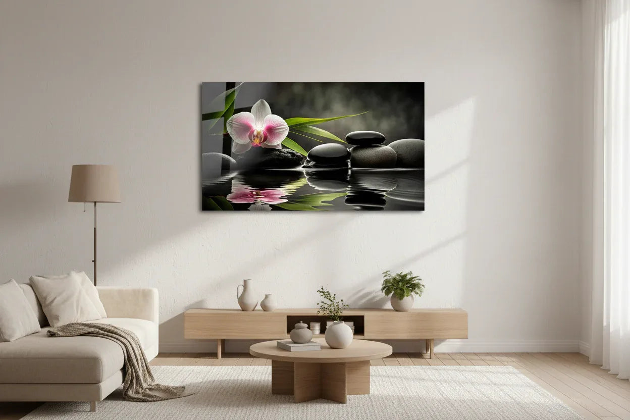 Zen Orchid and Stones Glass Wall Art - LUXARTDECO