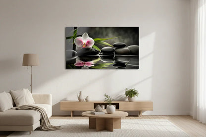Zen Orchid and Stones Glass Wall Art - LUXARTDECO