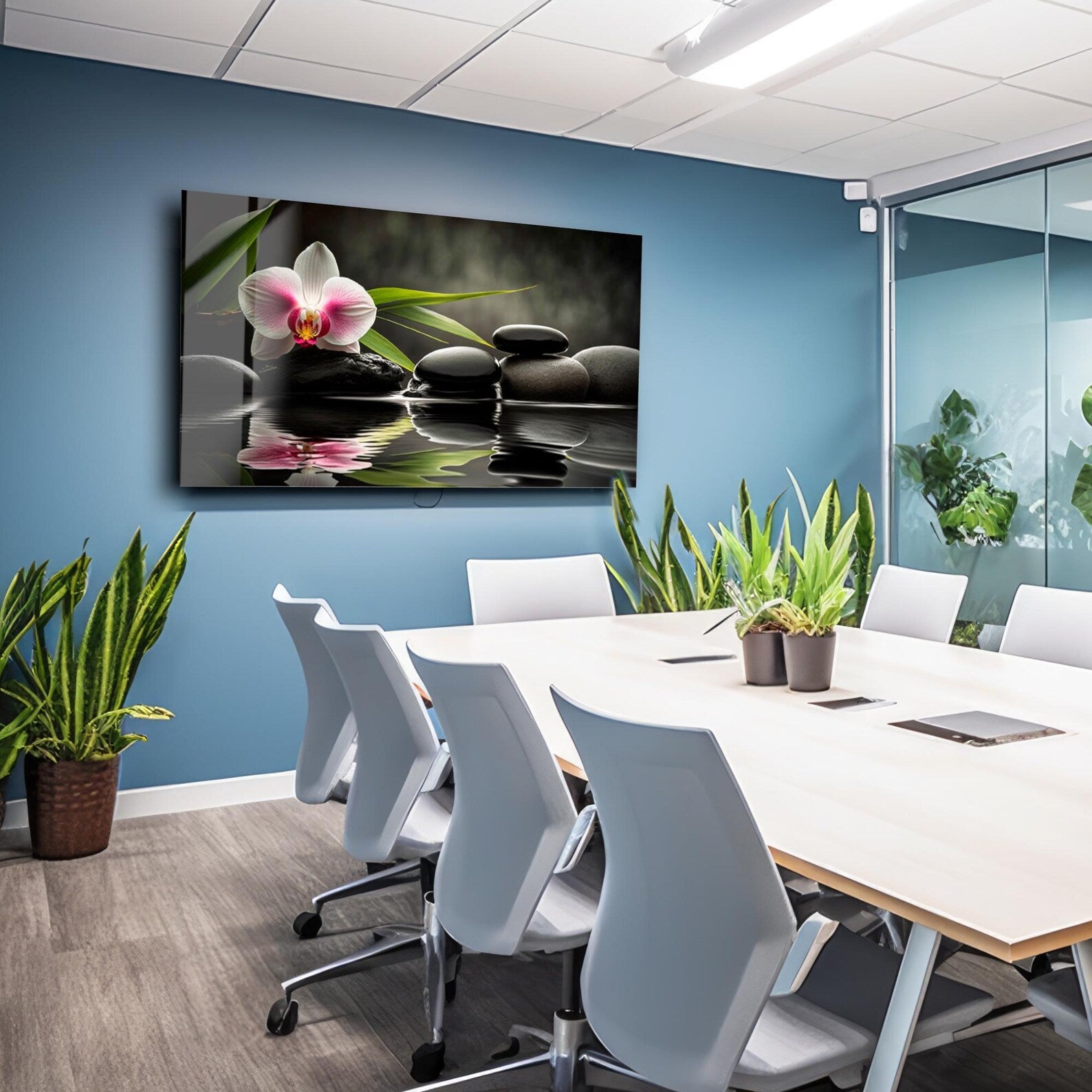 Zen Orchid and Stones Glass Wall Art