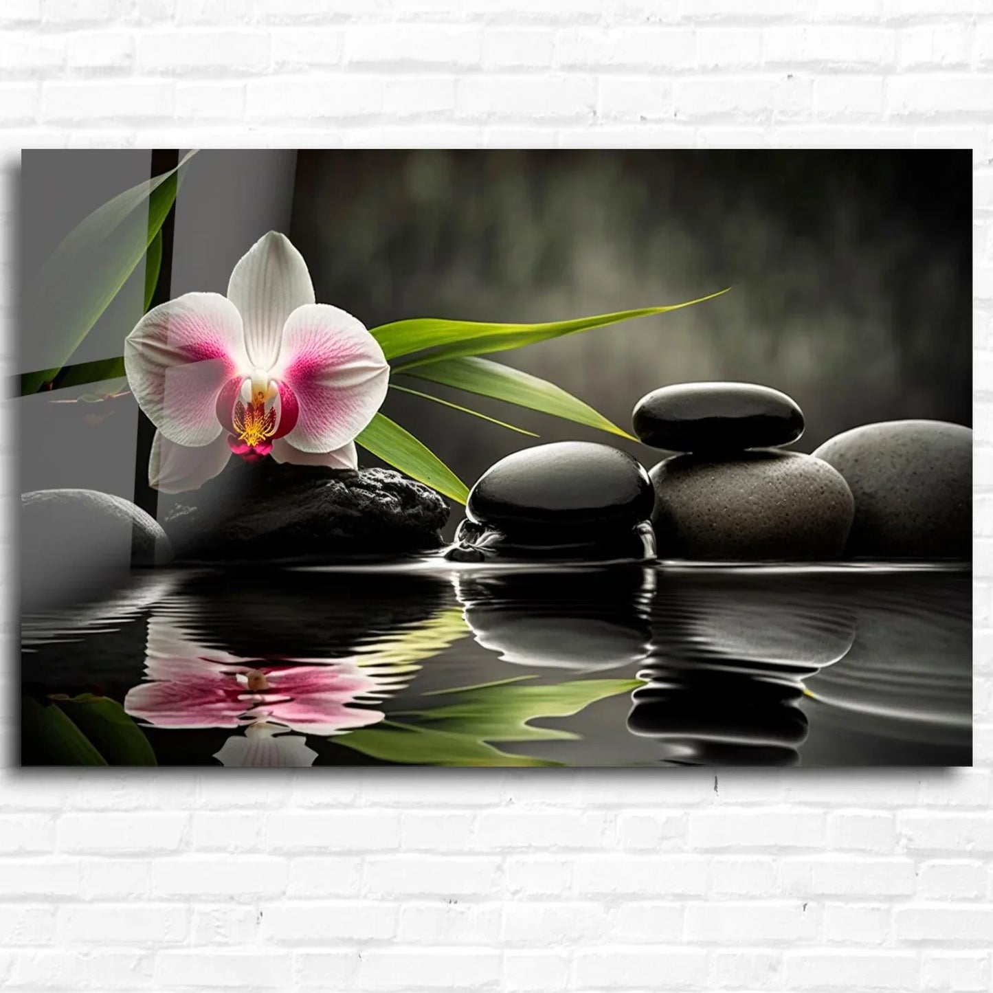 Zen Orchid and Stones Glass Wall Art - LUXARTDECO
