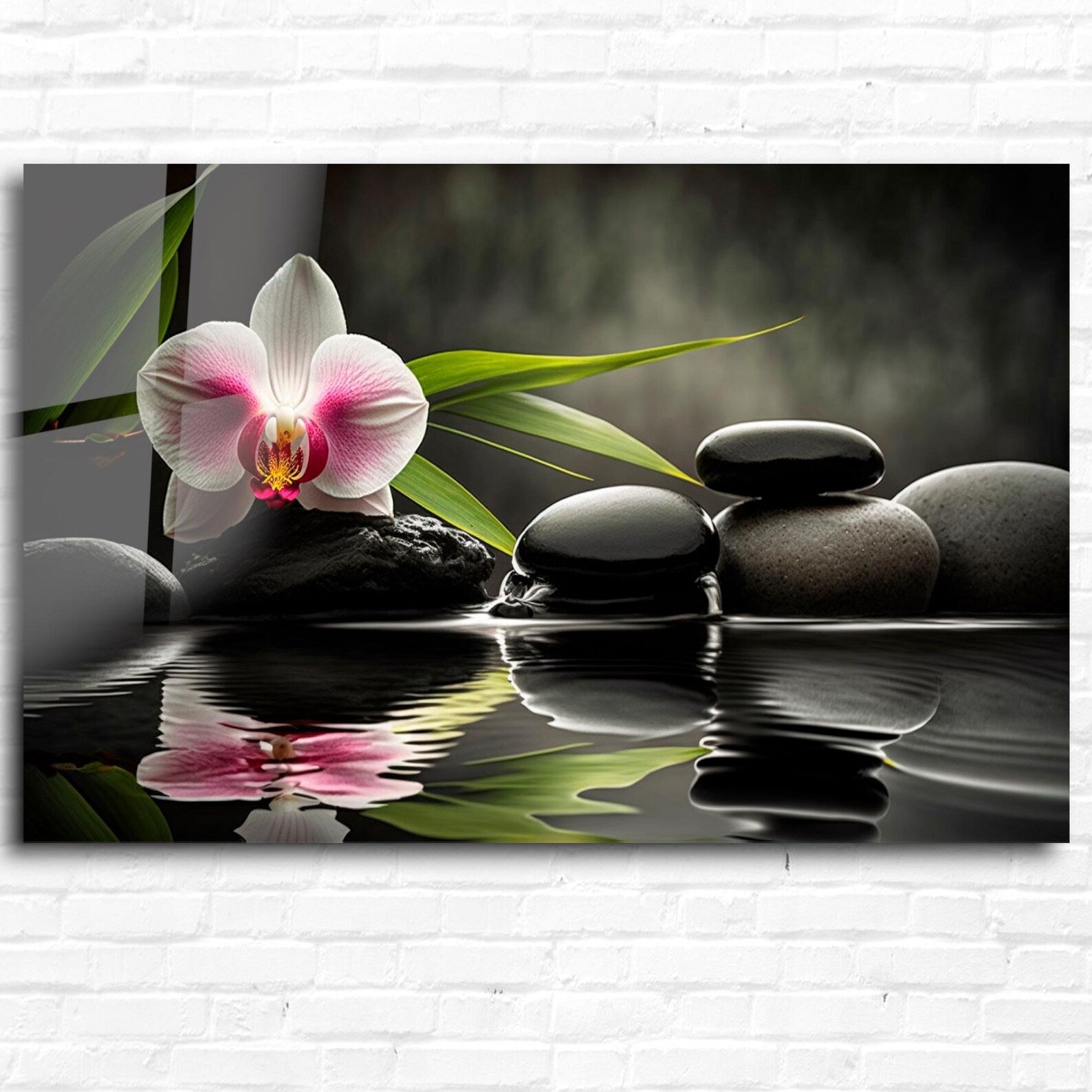 Zen Orchid and Stones Glass Wall Art