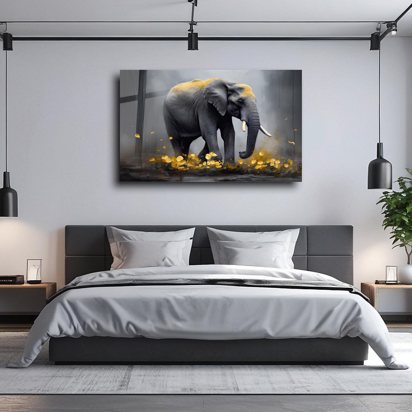 Walking Elephant Glass Wall Art