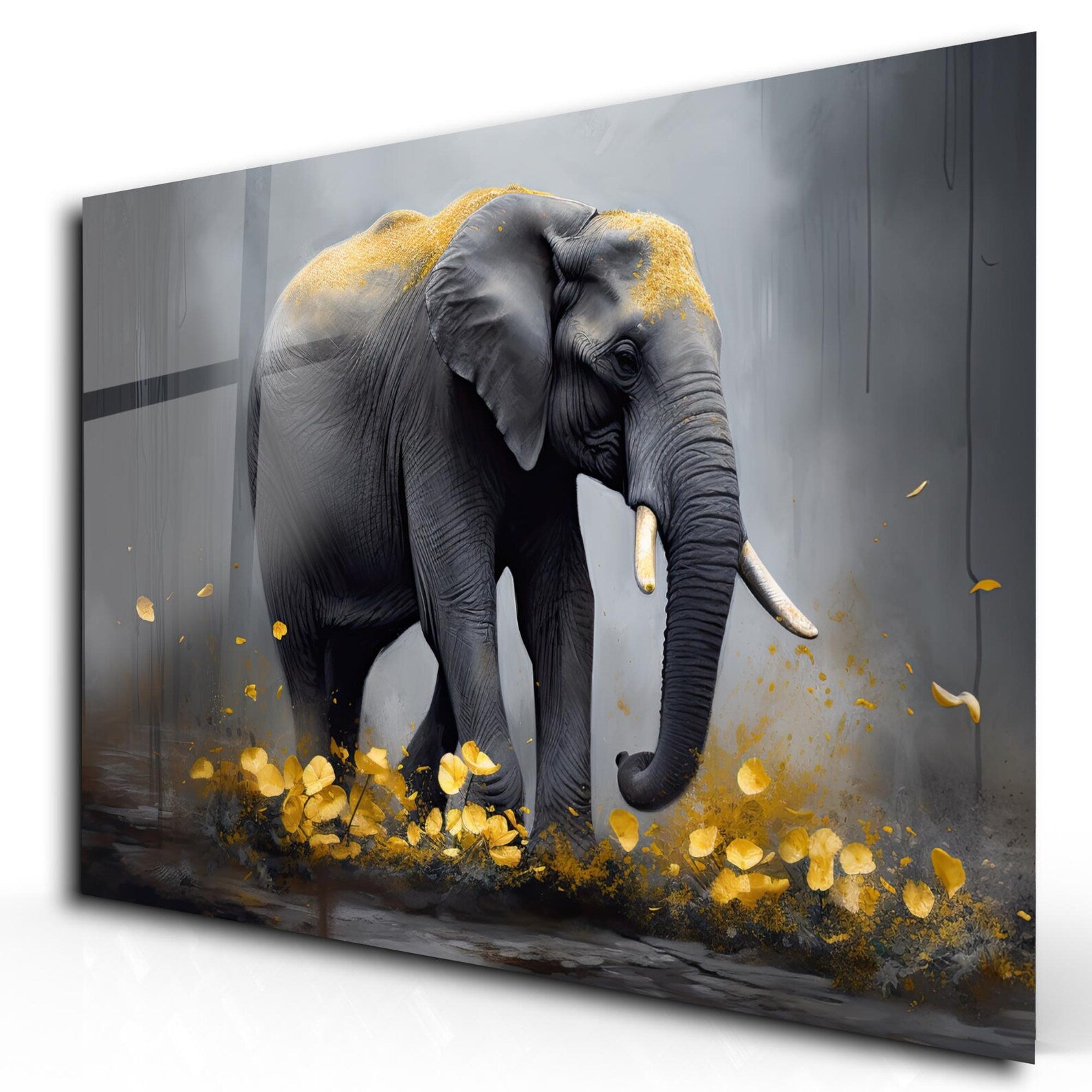 Walking Elephant Glass Wall Art