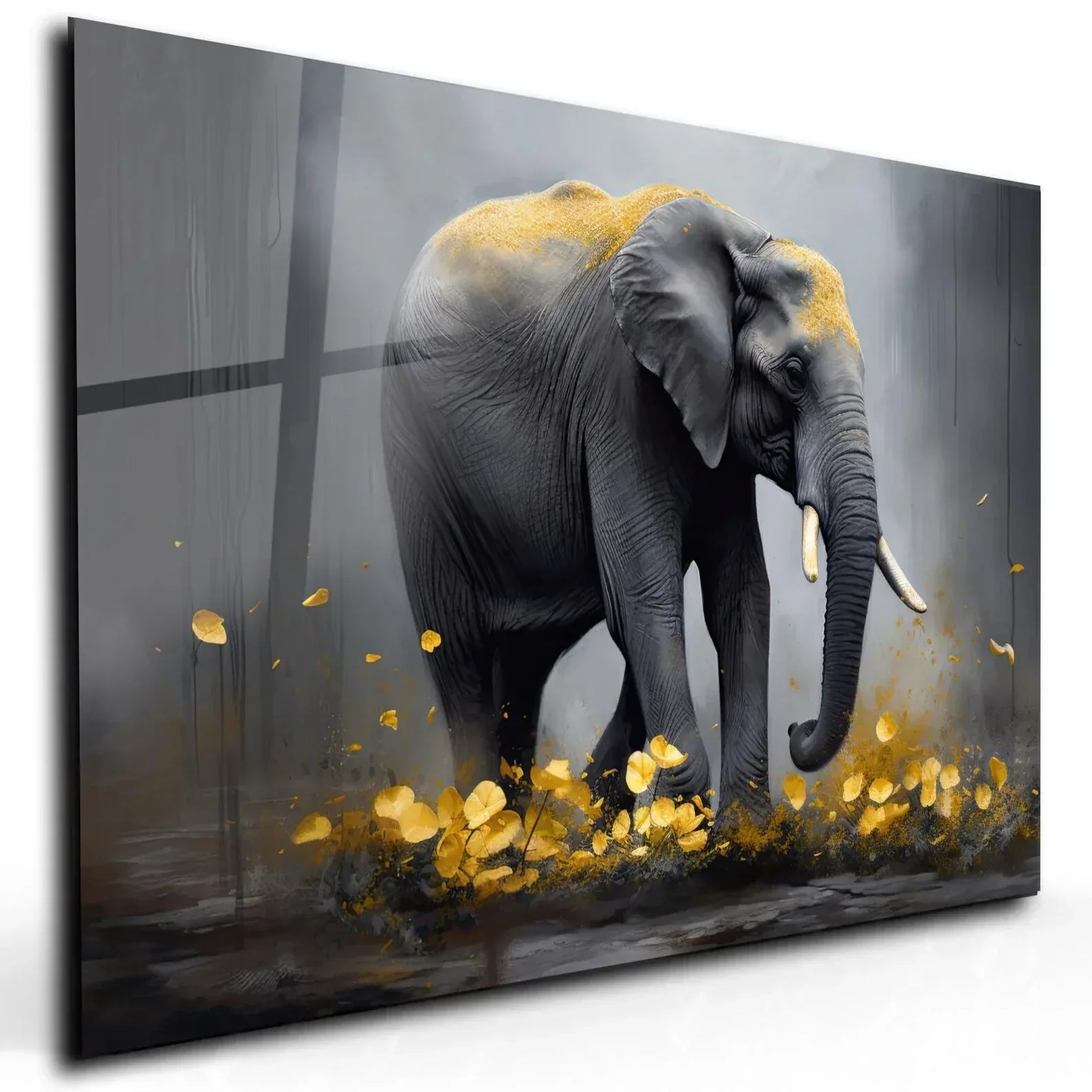 Walking Elephant Glass Wall Art - LUXARTDECO